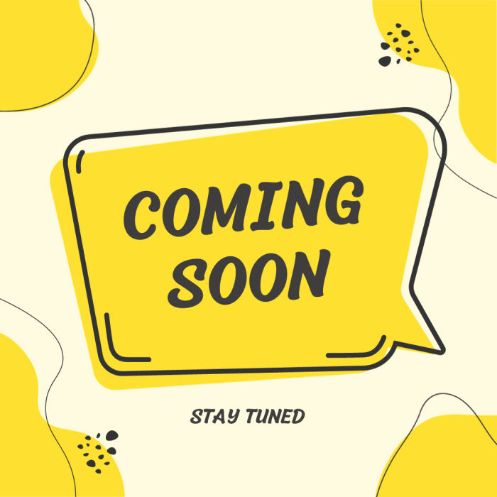 a yellow banner saying "coming soon"